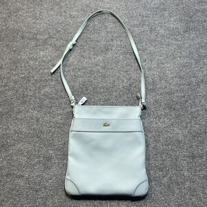 Lacoste Womens Crossbody Bag Light Blue Gray With Strap Purse